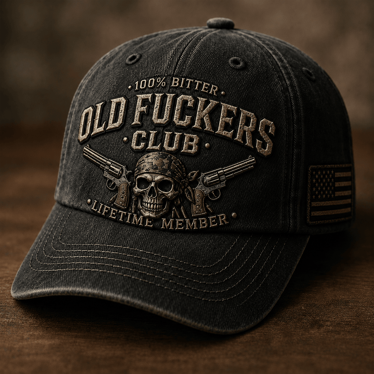 Old Fuckers Club Lifetime Member Printed Cap Skull Revolver Patriotic USA Flag Hat Funny Grandpa Gift Father's Day Gift for Dad Veteran