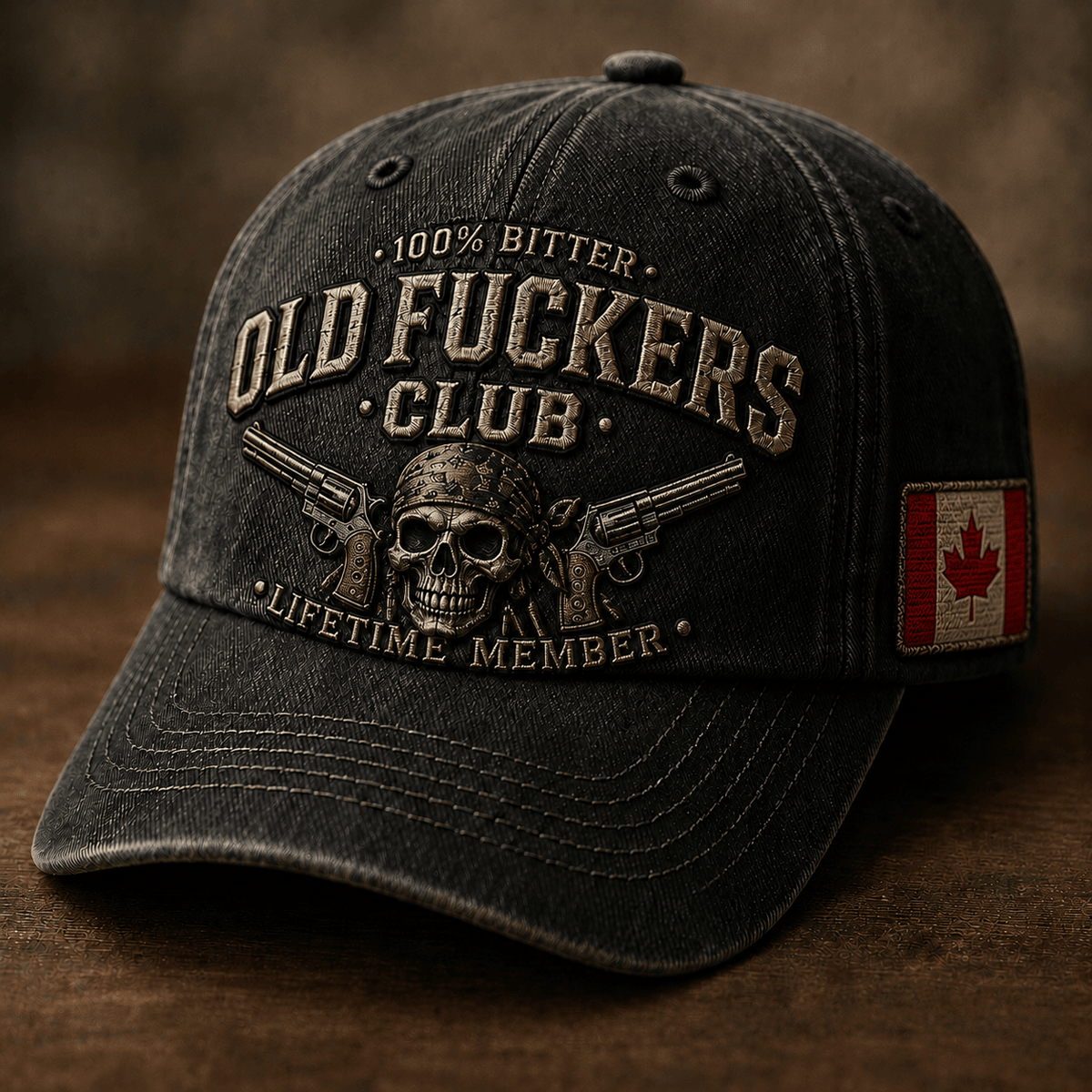 Old Fuckers Club Lifetime Member Printed Cap Skull Revolver Canada Flag Hat Funny Grandpa Gift Father's Day Gift for Dad Senior