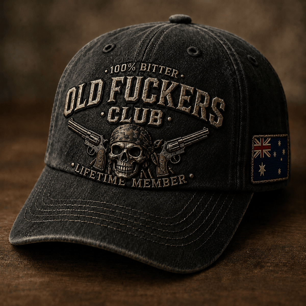 Old Fuckers Club Lifetime Member Printed Cap Skull Revolver Australia Flag Hat Funny Grandpa Gift Father's Day Gift for Dad