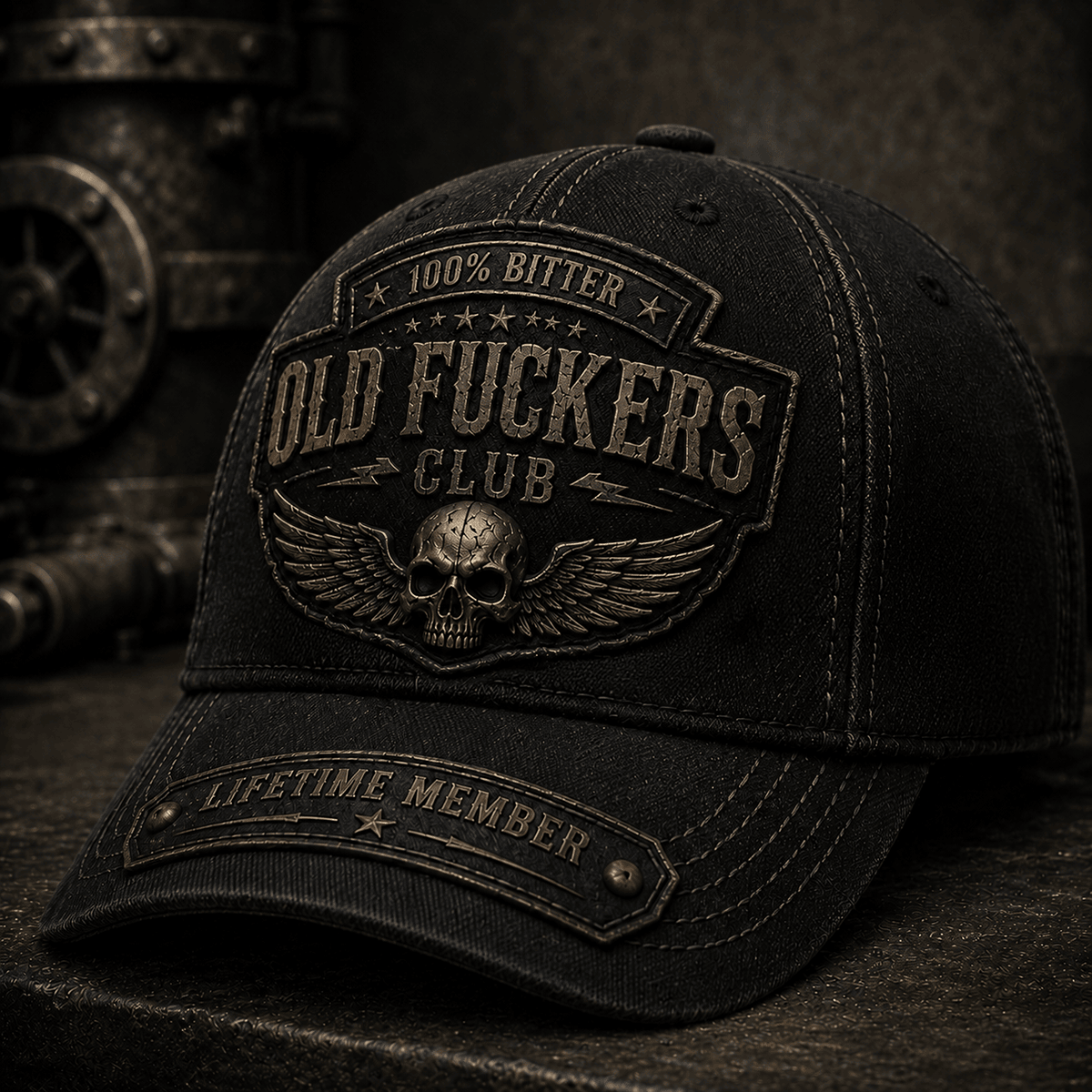 Bitter Old Fuckers Club Lifetime Member Printed Cap Funny Biker Hat Grandpa Gift Father's Day Gift for Dad Vintage Skull Cap