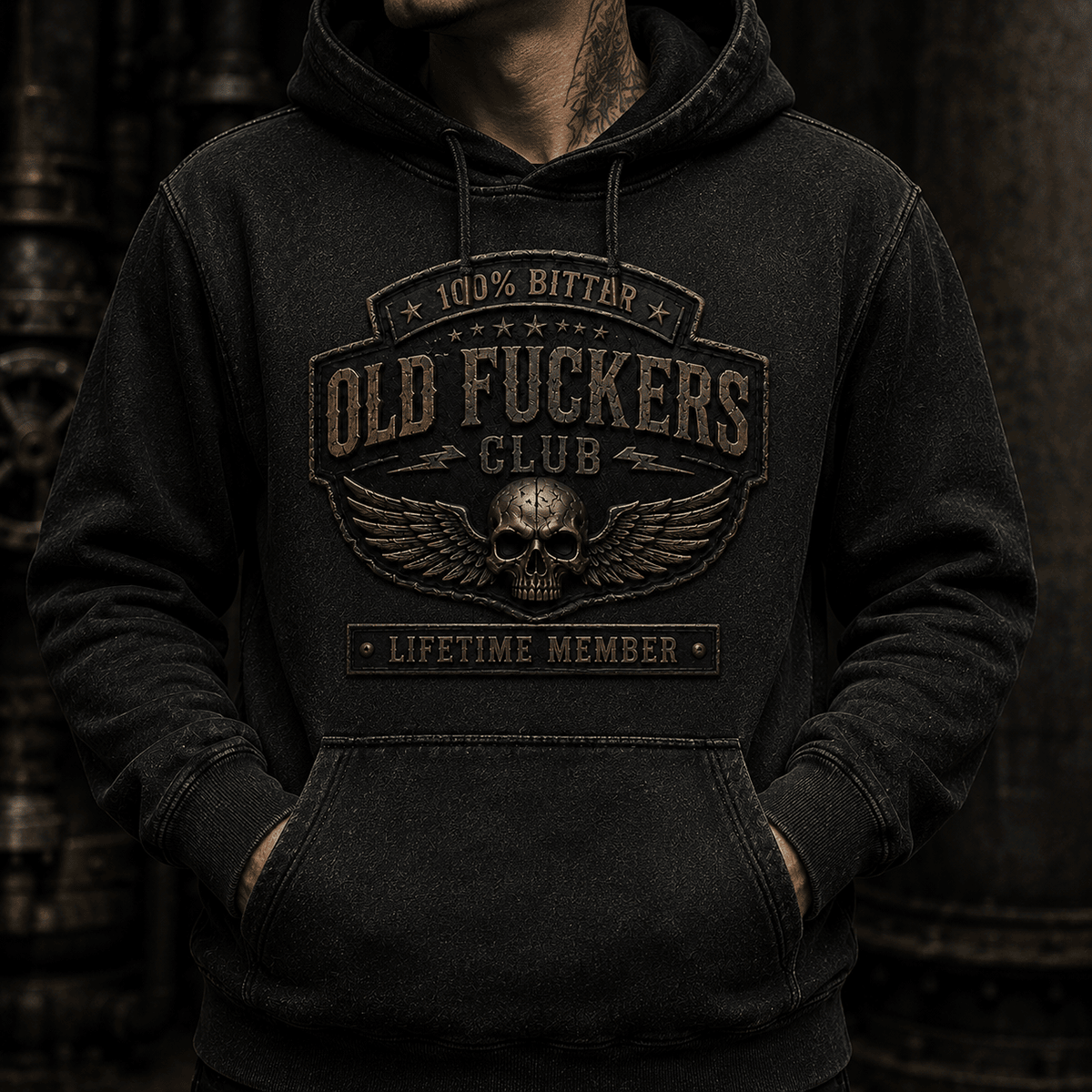 Bitter Old Fuckers Club Lifetime Member Printed Hoodie Funny Biker Grandpa Gift Father's Day Gift for Dad Skull Graphic