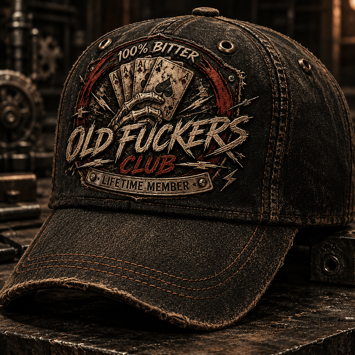 Old Fuckers Club Lifetime Member Printed Cap Poker Cards Hat Funny Grandpa Gift for Dad Father's Day Vintage Trucker Cap