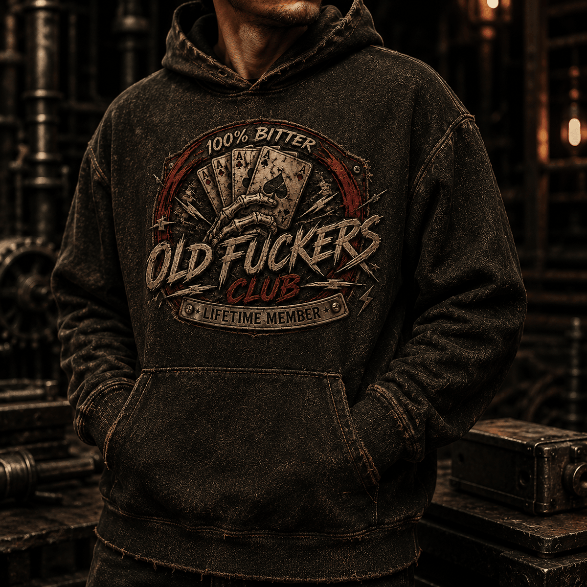 Old Fuckers Club Lifetime Member Printed Hoodie Poker Cards Graphic Hoodie Funny Dad Gift Father's Day Gift for Grandpa