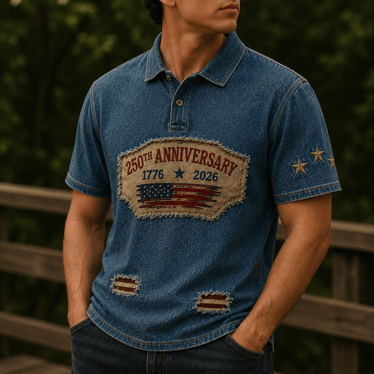 250th Anniversary 1776 2026 Printed Polo Shirt American Flag Patriotic Polo USA Independence Day Gift for Dad Father's Day