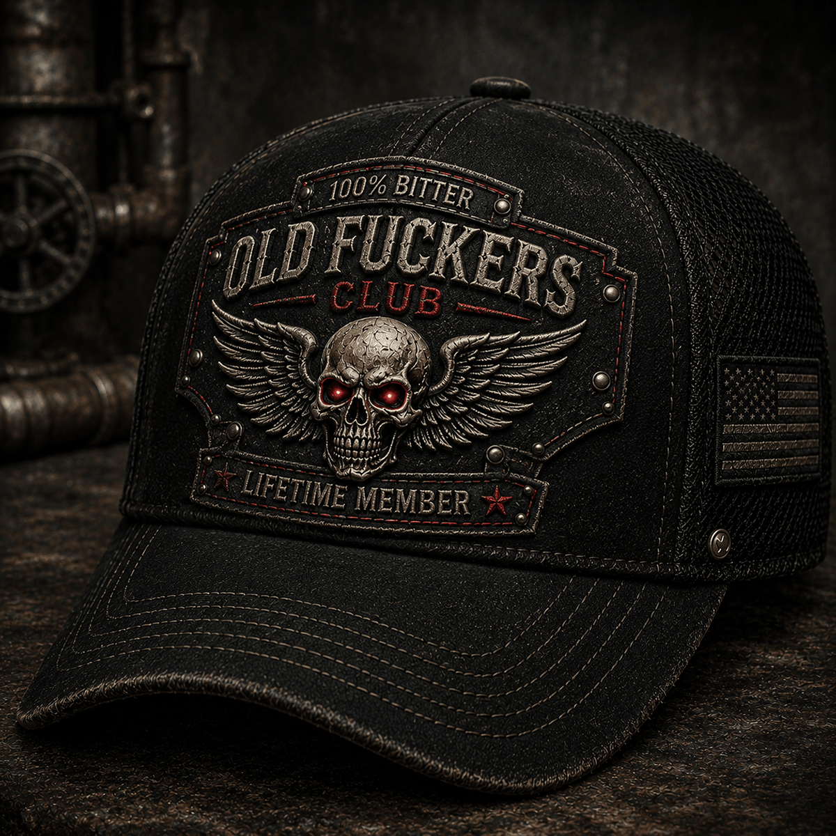 Bitter Old Fuckers Club Lifetime Member Printed Cap Skull Trucker Hat Funny Grandpa Gift Father's Day Dad Birthday Gift Vintage