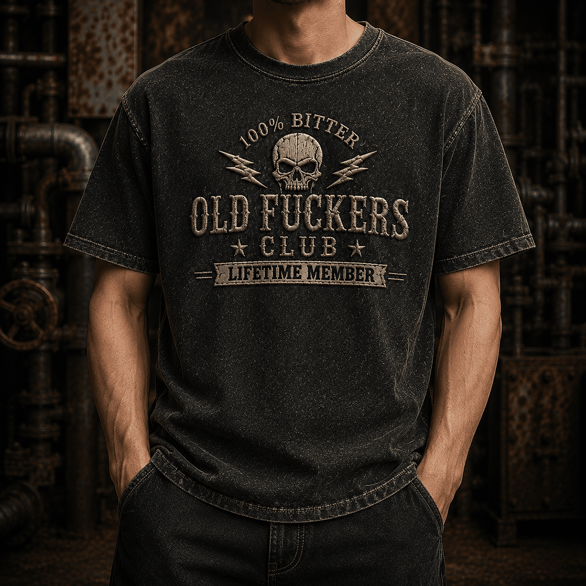 Old Fuckers Club Lifetime Member Printed T-Shirt Skull Graphic Father’s Day Gift for Dad Grandpa Patriotic Vintage Tee