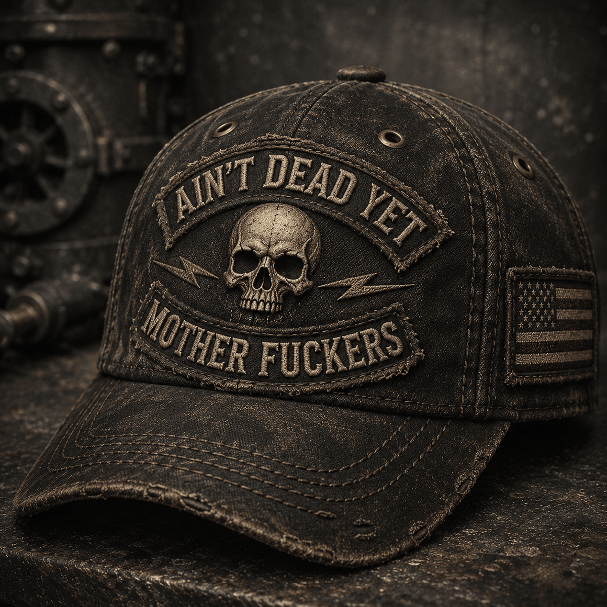Ain't Dead Yet Mother Fuckers Printed Cap Skull Graphic Vintage Trucker Hat Father’s Day Gift for Dad Grandpa Patriotic Cap