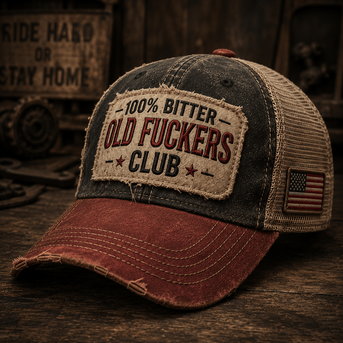Old Fuckers Club Printed Cap Patriotic Trucker Hat Vintage Dad Hat Father’s Day Gift for Dad Grandpa Biker Skull Graphic