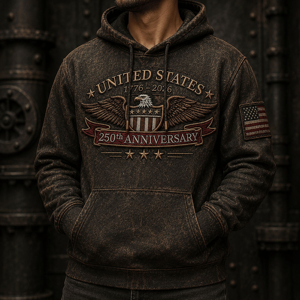 United States 250th Anniversary Printed Hoodie Patriotic Eagle Graphic 1776-2026 America Birthday Father’s Day Gift for Dad