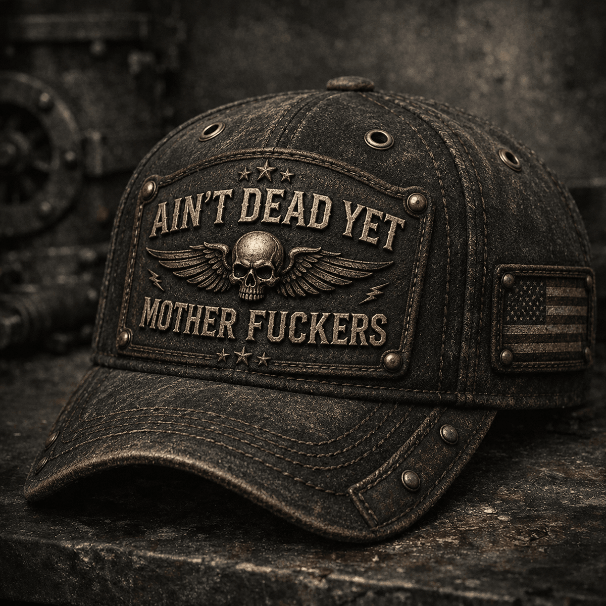 Ain't Dead Yet Mother Fuckers Printed Cap Skull Wings Vintage Hat Patriotic Dad Cap Father's Day Gift for Grandpa Biker Veteran