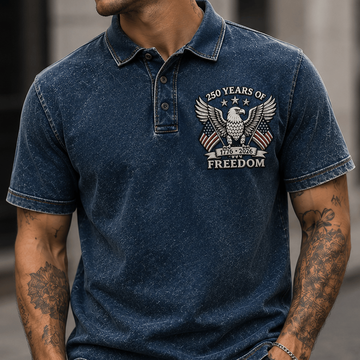 250 Years Of Freedom 1776-2026 Printed Polo Shirt Patriotic Eagle USA Flag Polo America 250th Anniversary Father's Day Gift for Dad