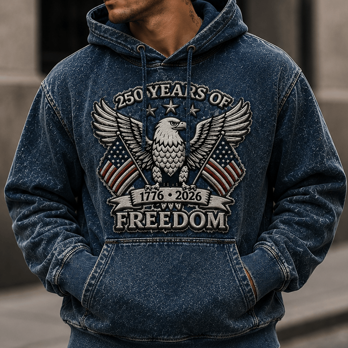 250 Years Of Freedom 1776-2026 Printed Hoodie Patriotic Eagle USA Flag Sweatshirt America 250th Anniversary Father's Day Gift for Dad
