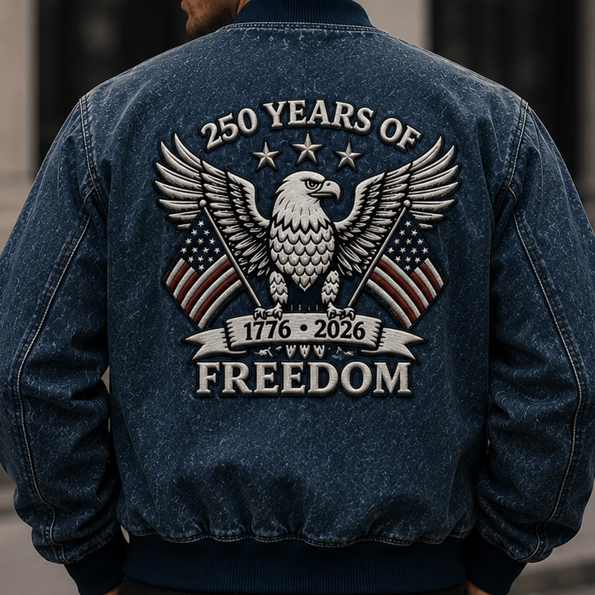 250 Years Of Freedom 1776-2026 Printed Bomber Jacket Patriotic Eagle USA Flag America 250th Anniversary Father's Day Gift for Dad Veteran