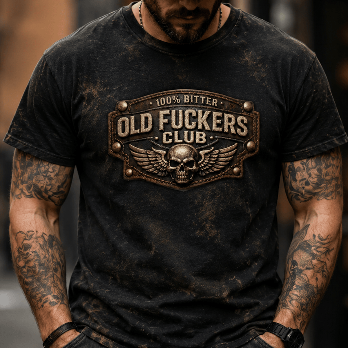 Bitter Old Fuckers Club Printed T-Shirt Skull Biker Shirt Vintage Graphic Tee Father's Day Gift for Dad Grandpa