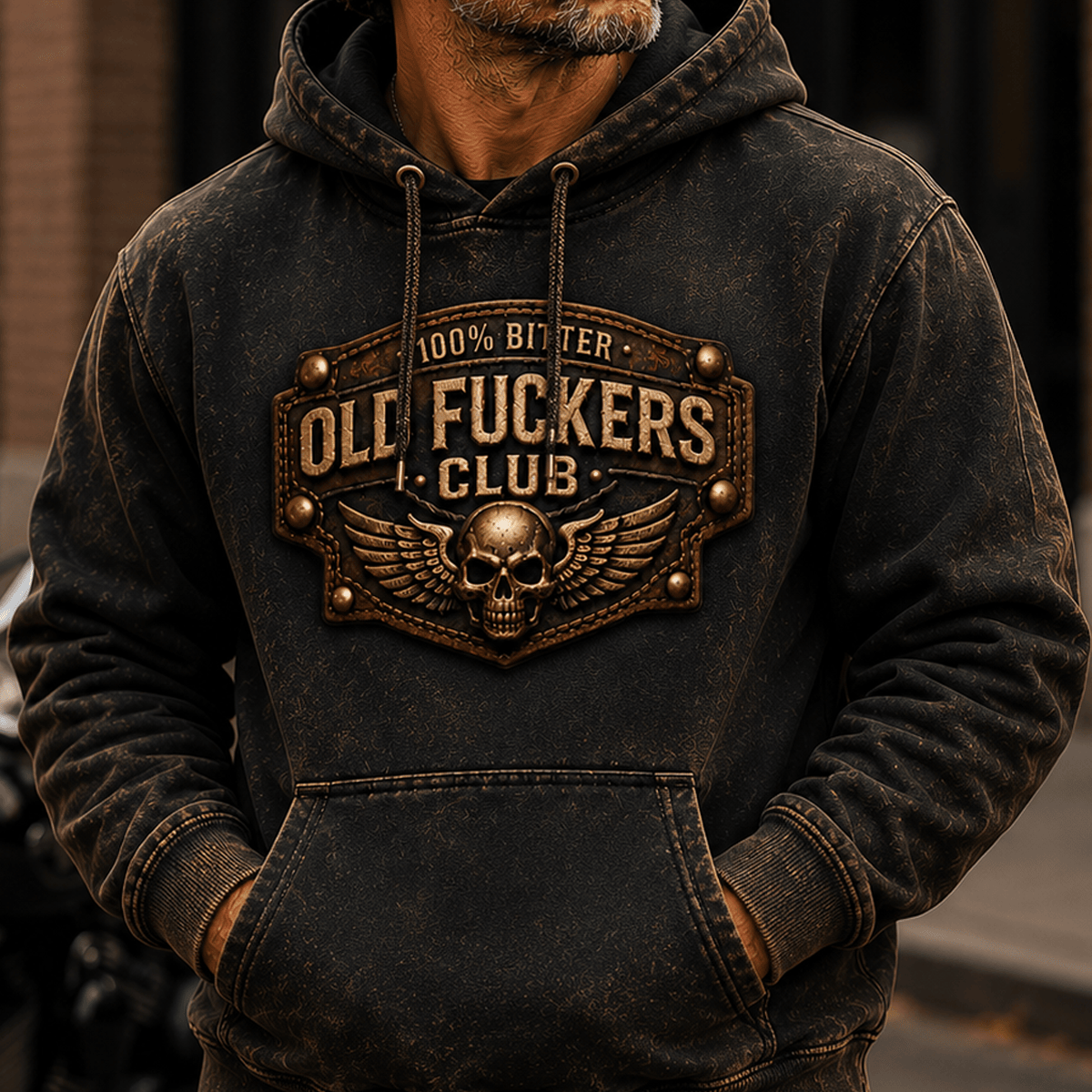 Bitter Old Fuckers Club Printed Hoodie Skull Biker Sweatshirt Vintage Graphic Father's Day Gift for Dad Grandpa