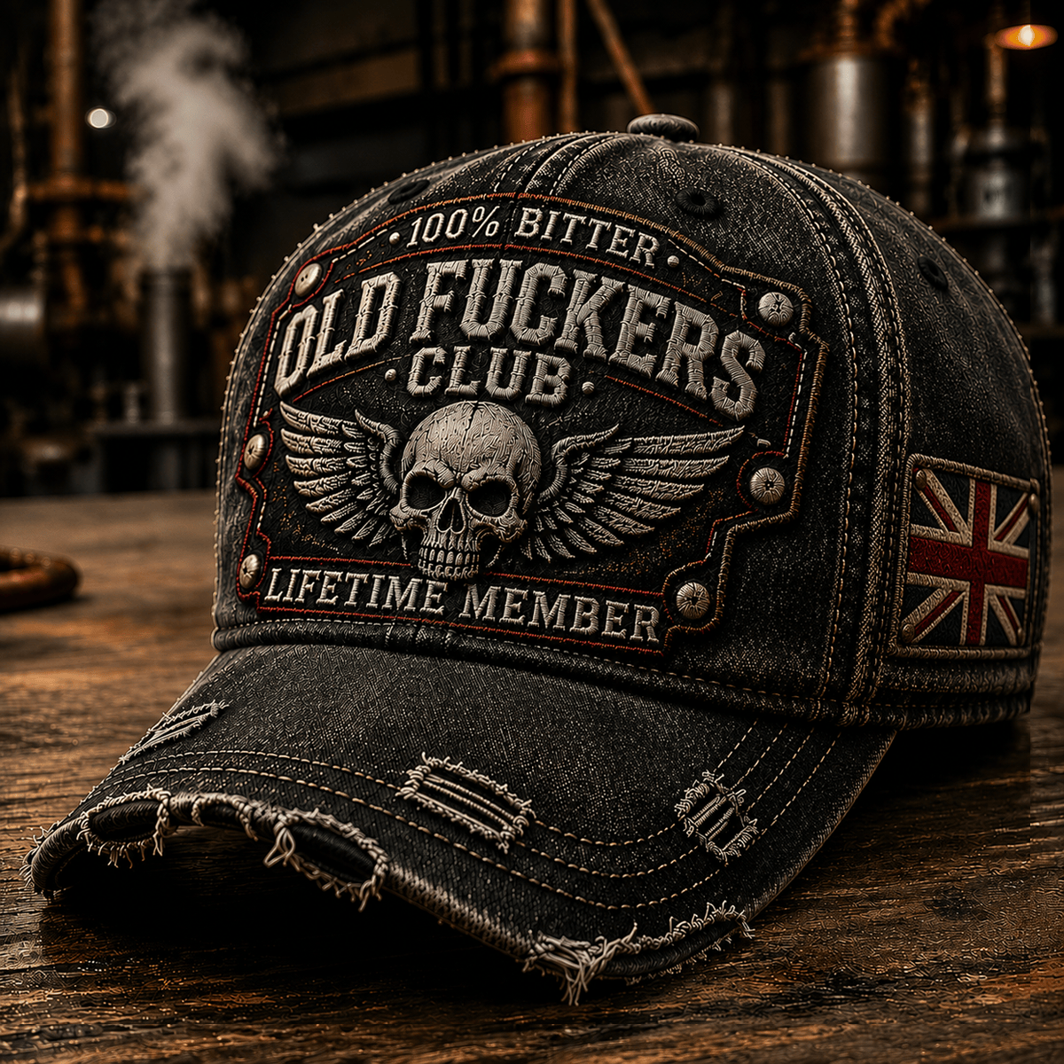 Old Fuckers Club Lifetime Member Printed Cap Skull Union Jack Hat Vintage Biker Gift Father's Day Present for Grandpa
