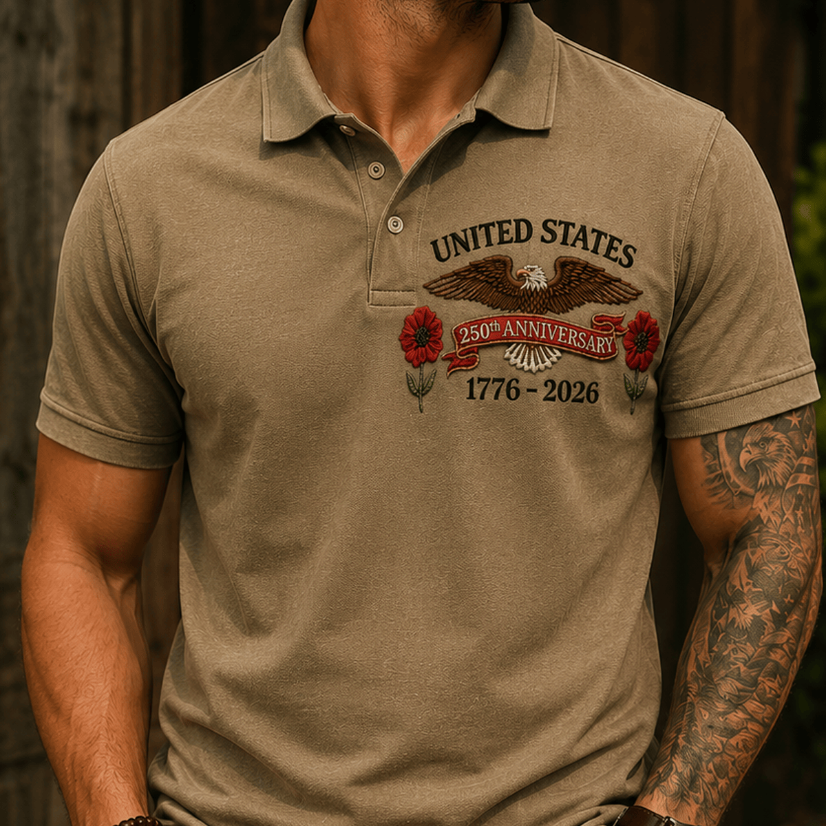 United States 250th Anniversary 1776-2026 Printed Polo Shirt Patriotic Eagle Memorial Poppy USA Flag Father’s Day Gift for Dad