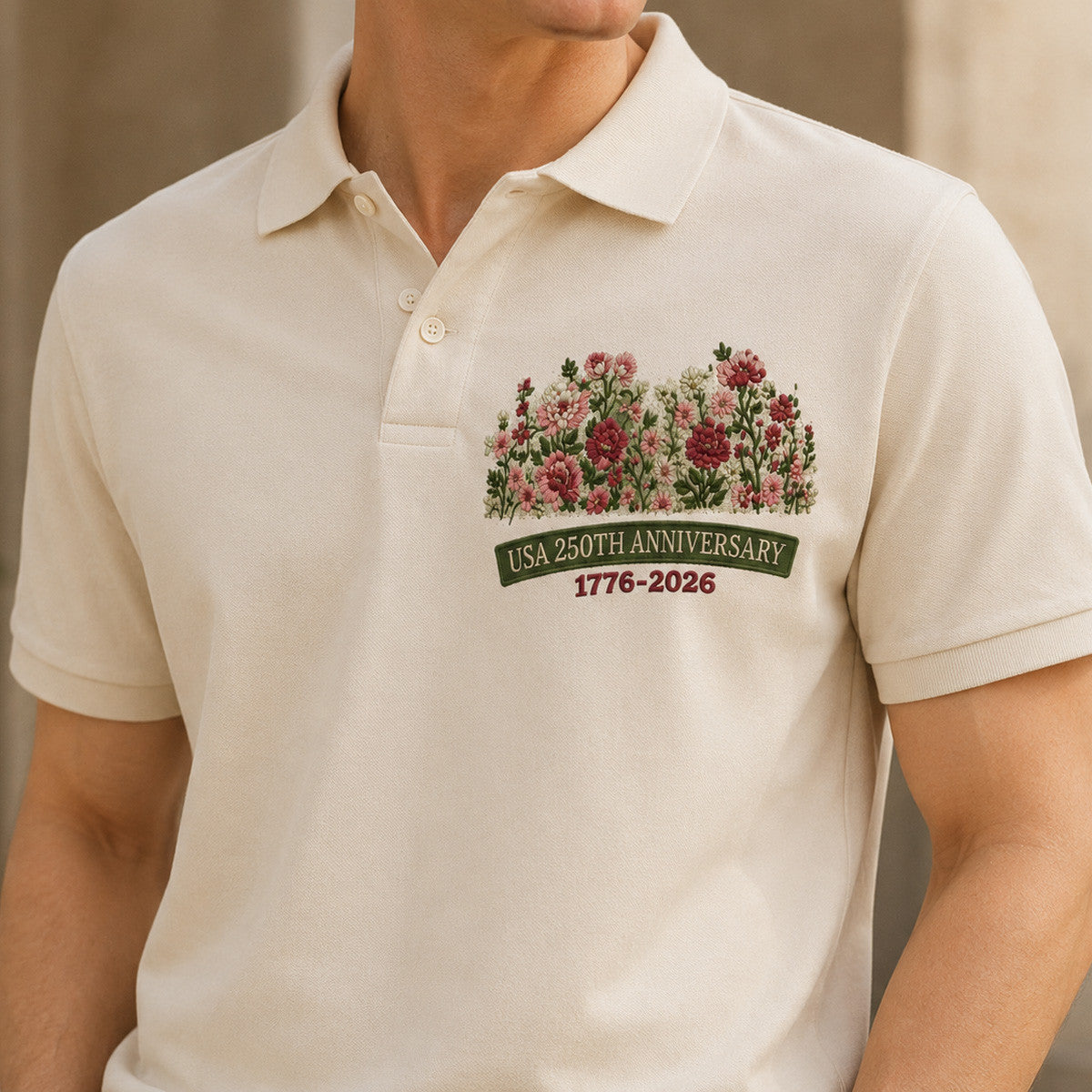USA 250th Anniversary 1776-2026 Printed Floral Polo Shirt Patriotic American Heritage Gift For Mom Mother’s Day USA
