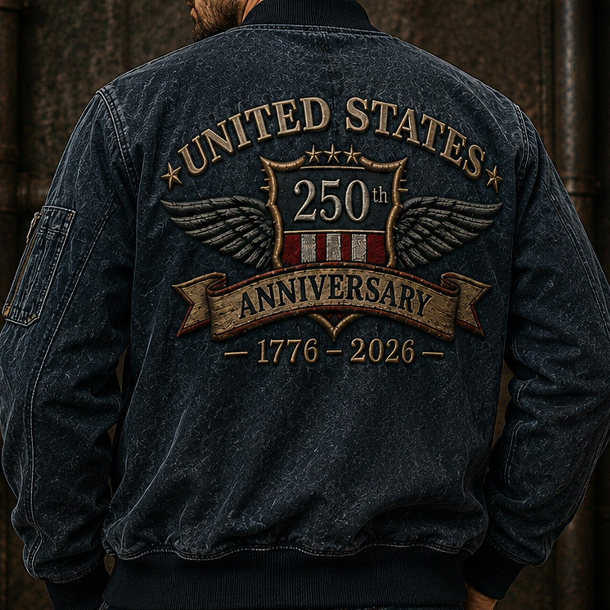 United States 250th Anniversary 1776-2026 Printed Bomber Jacket Patriotic USA Heritage Father's Day Gift for Dad Veteran Grandpa