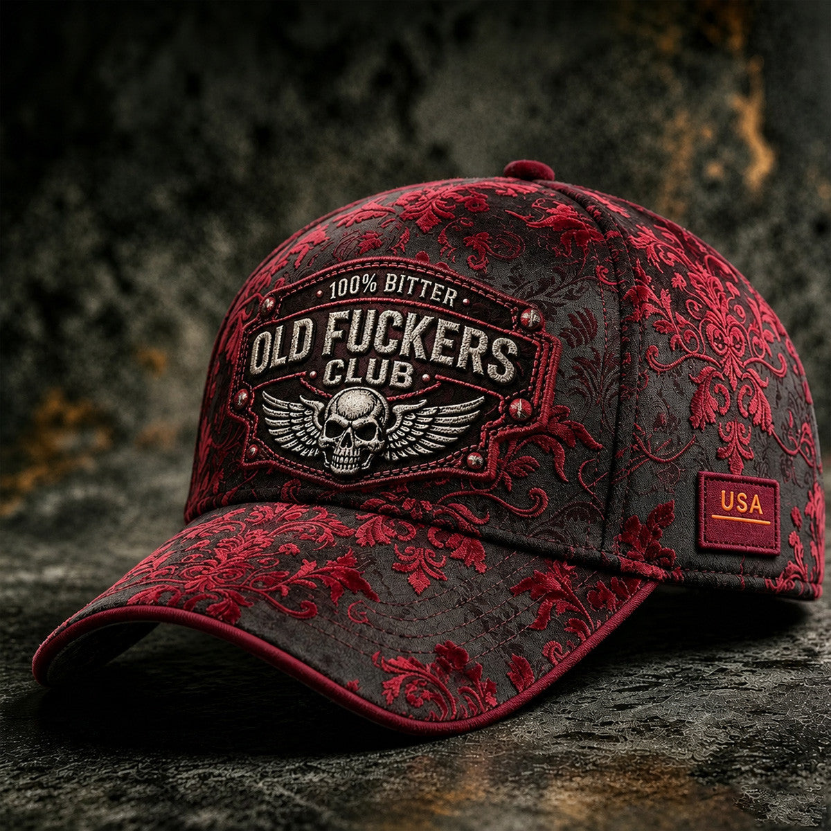 Bitter Old Fuckers Club Printed Cap Skull Wings Hat Funny Grandpa Gift For Dad Father's Day Veteran Biker Trucker Cap