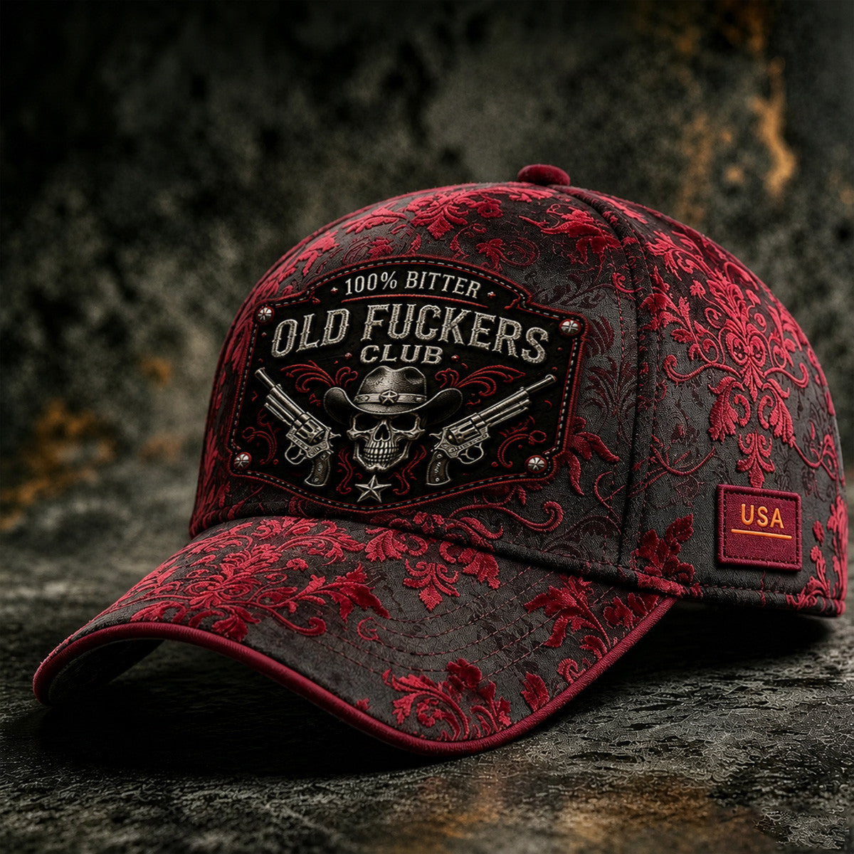 Bitter Old Fuckers Club Printed Cap Cowboy Skull Revolver Hat Funny Grandpa Gift For Dad Father's Day Western Cap