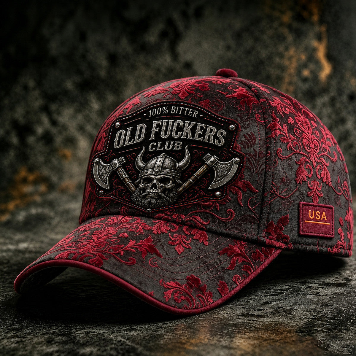Bitter Old Fuckers Club Printed Cap Viking Skull Axe Hat Funny Grandpa Gift For Dad Father's Day Norse Warrior Cap
