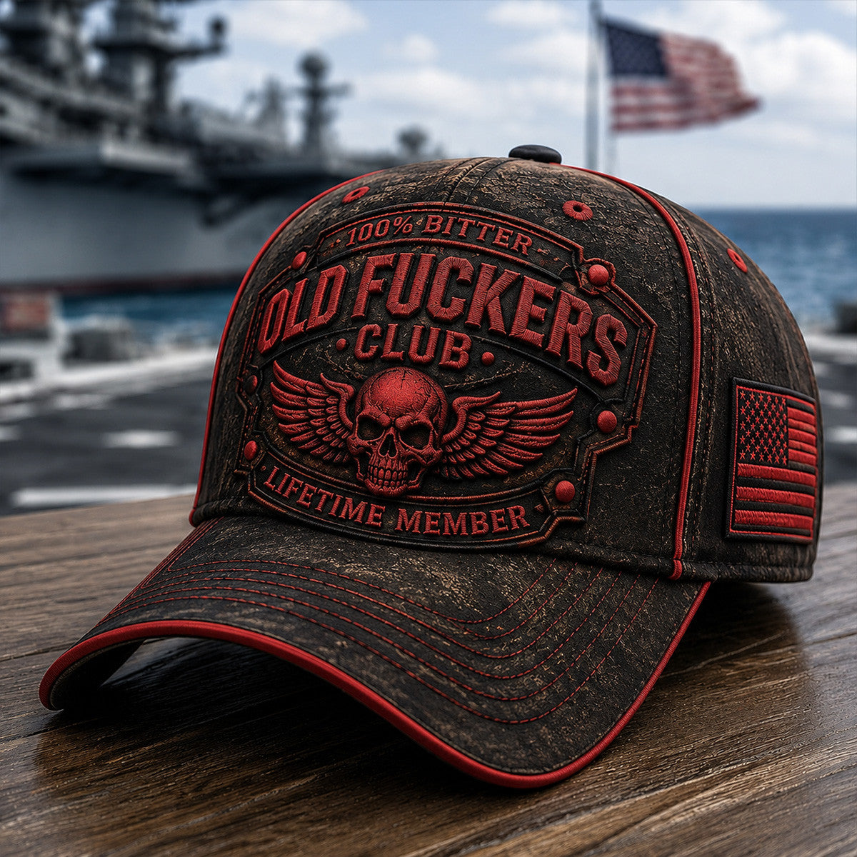Bitter Old Fuckers Club Lifetime Member Printed Cap Skull Wings Patriotic Hat Funny Grandpa Gift For Dad Father's Day USA Veteran