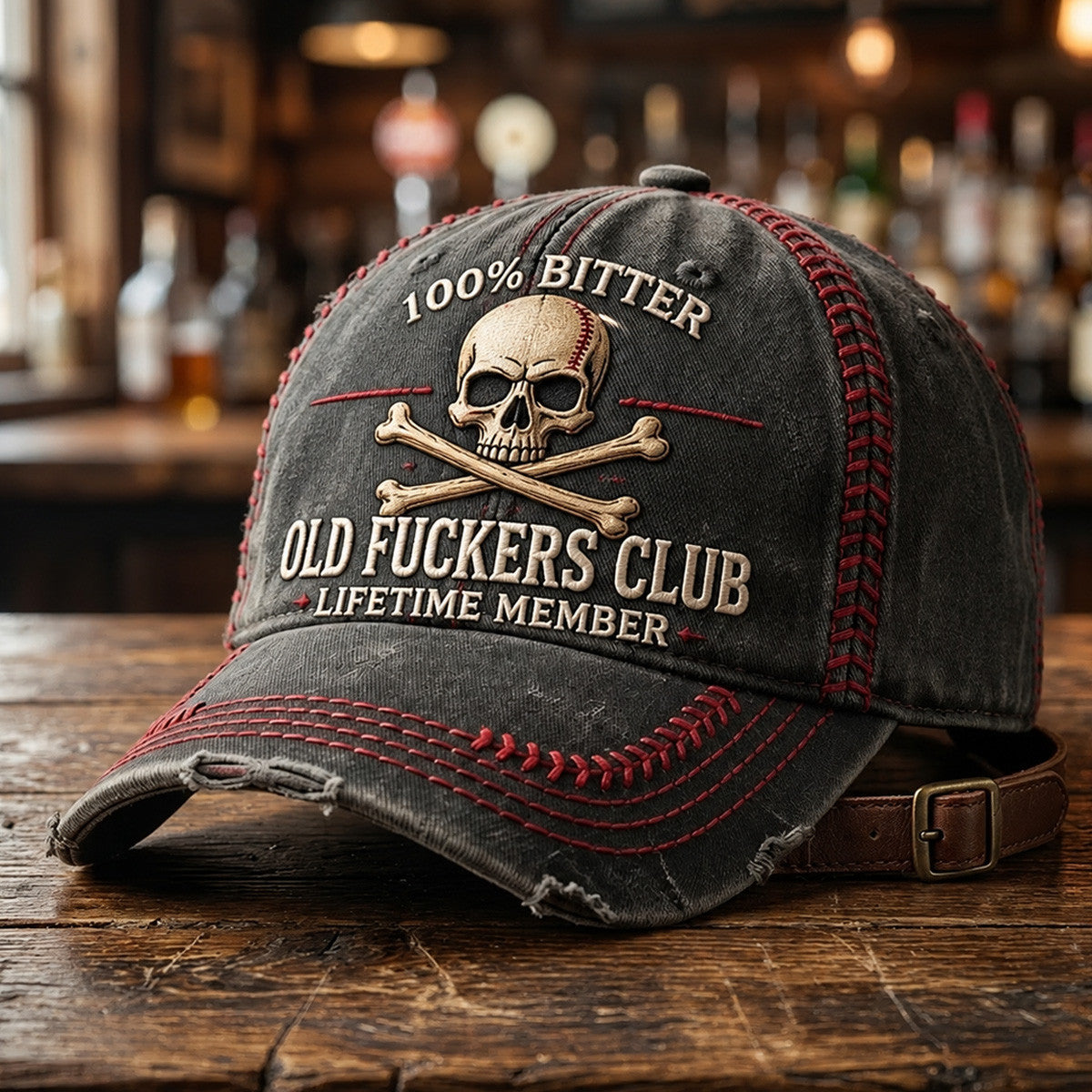 Bitter Old Fuckers Club Lifetime Member Skull Printed Cap Funny Grandpa Hat Gift For Dad Father's Day Biker Trucker Cap