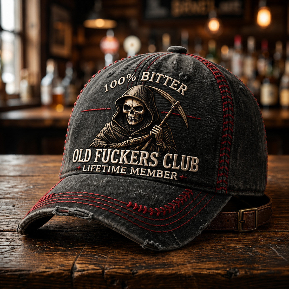 Bitter Old Fuckers Club Lifetime Member Grim Reaper Printed Cap Funny Grandpa Hat Gift For Dad Father's Day Skull Cap