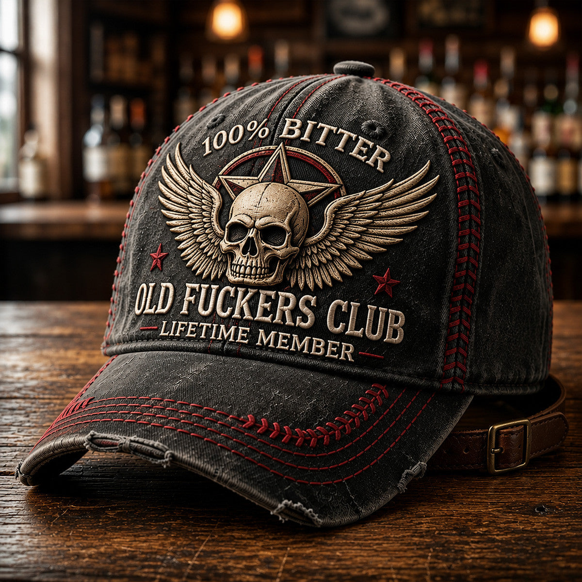 Bitter Old Fuckers Club Lifetime Member Winged Skull Printed Cap Funny Grandpa Hat Gift For Dad Father's Day Biker Cap