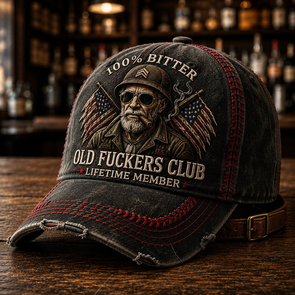 Bitter Old Fuckers Club Lifetime Member Veteran Printed Cap Funny Grandpa Hat Gift For Dad Father's Day Patriotic Gift
