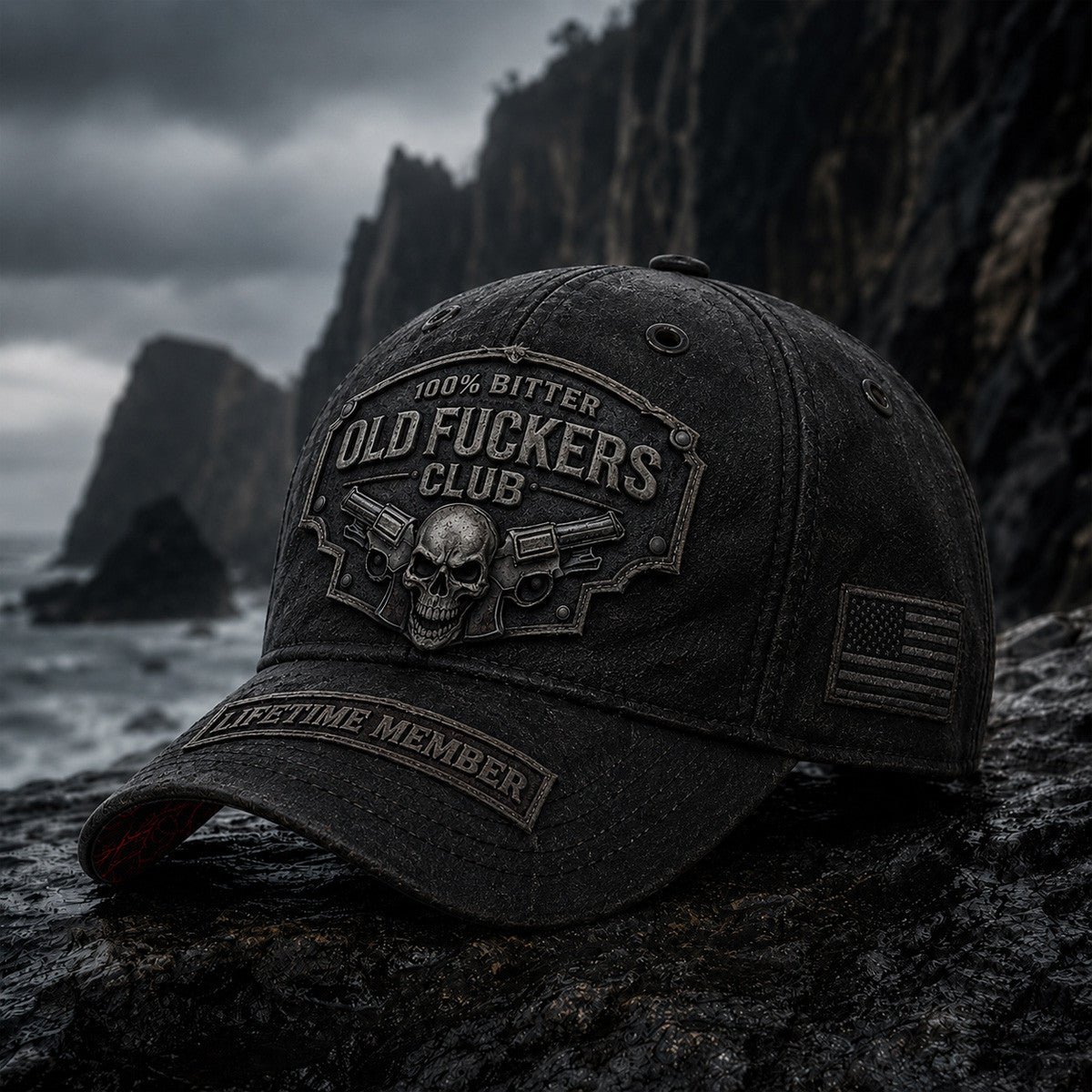 Bitter Old Fuckers Club Lifetime Member Skull Revolver Printed Cap Funny Grandpa Hat Gift For Dad Father's Day Veteran Gift