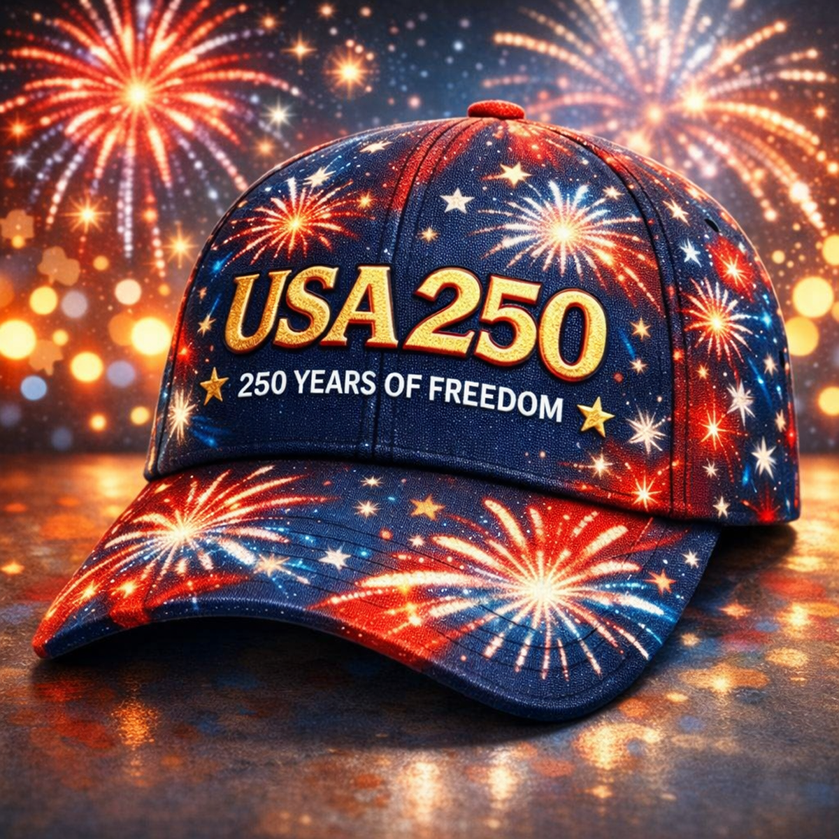 USA 250 250 Years Of Freedom Fireworks Printed Cap Patriotic Independence Day Hat Fourth Of July Gift For Women USA 250th Anniversary