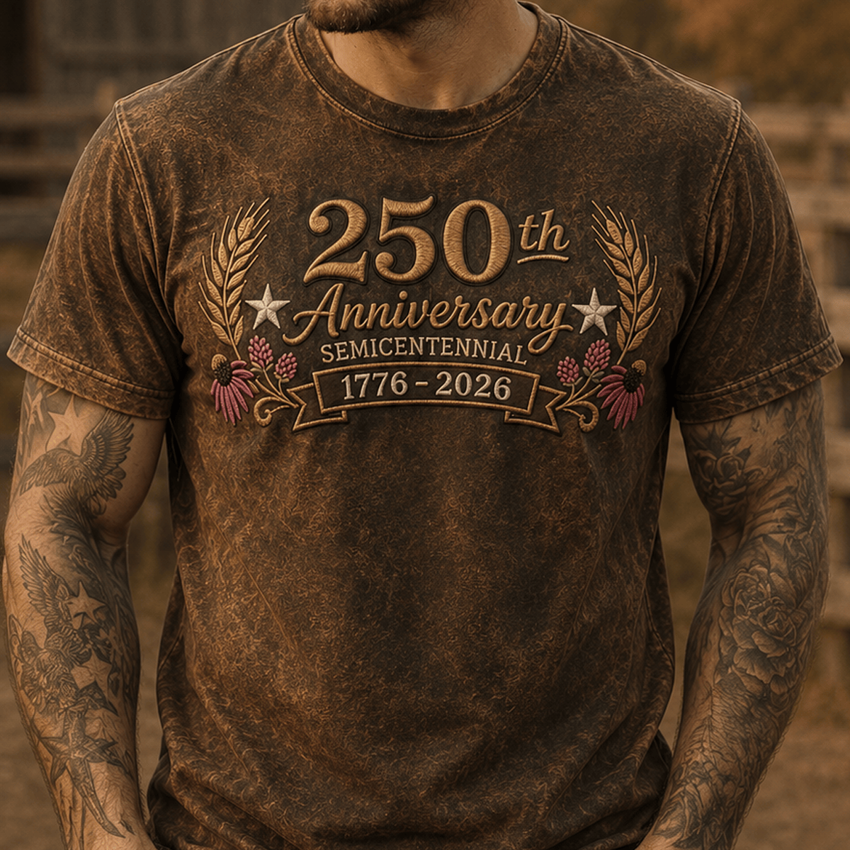 250th Anniversary Semicentennial 1776-2026 Printed T-Shirt Patriotic Floral Graphic Tee USA 250 Years Of Freedom Gift For Women