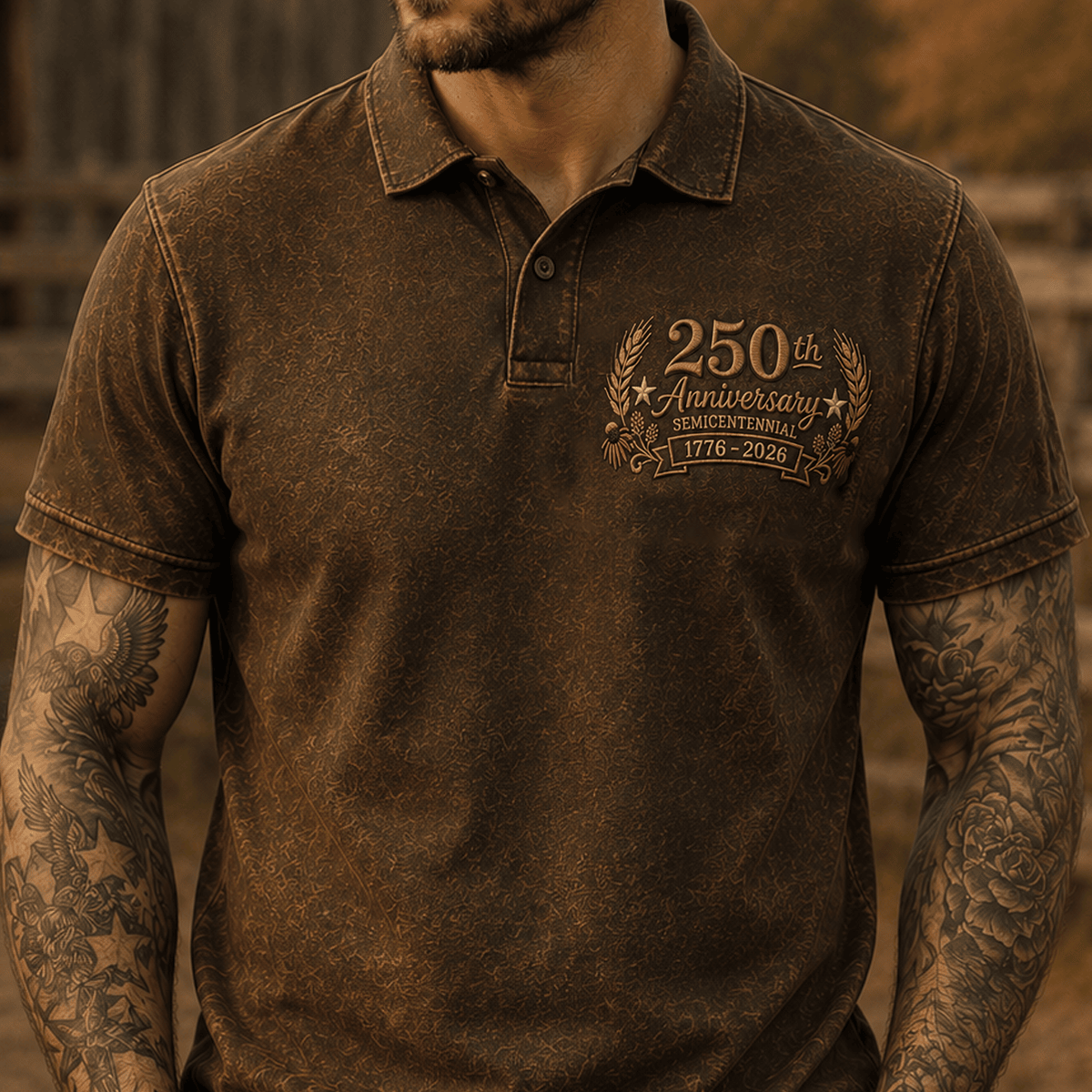 250th Anniversary Semicentennial 1776-2026 Printed Polo Shirt Patriotic Floral Golf Style Top USA 250 Years Of Freedom Gift