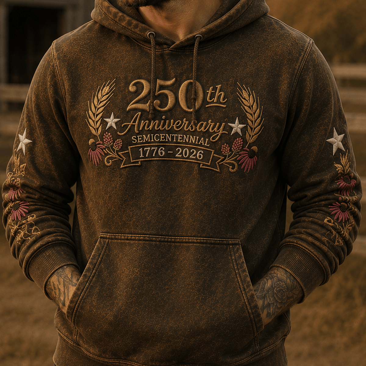 250th Anniversary Semicentennial 1776-2026 Printed Hoodie Patriotic Floral Sweatshirt USA 250 Years Of Freedom Gift For Women