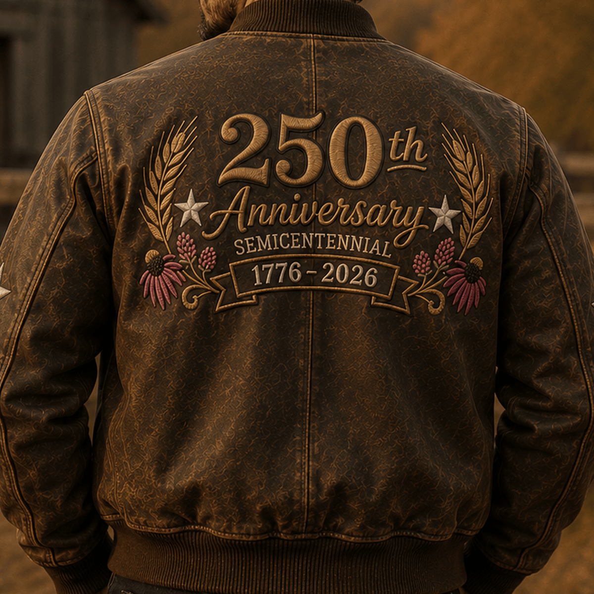 250th Anniversary Semicentennial 1776-2026 Printed Bomber Jacket Patriotic Floral USA 250 Years Of Freedom Gift For Women Mom