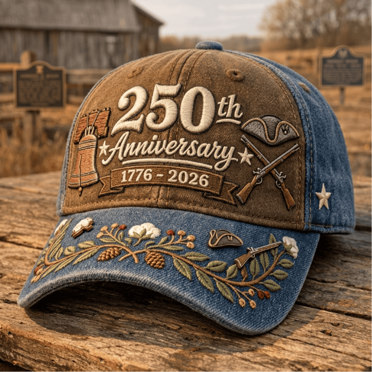 250th Anniversary 1776-2026 Printed Cap Patriotic America Hat Independence Day Gift for Dad Father's Day Veteran USA Flag
