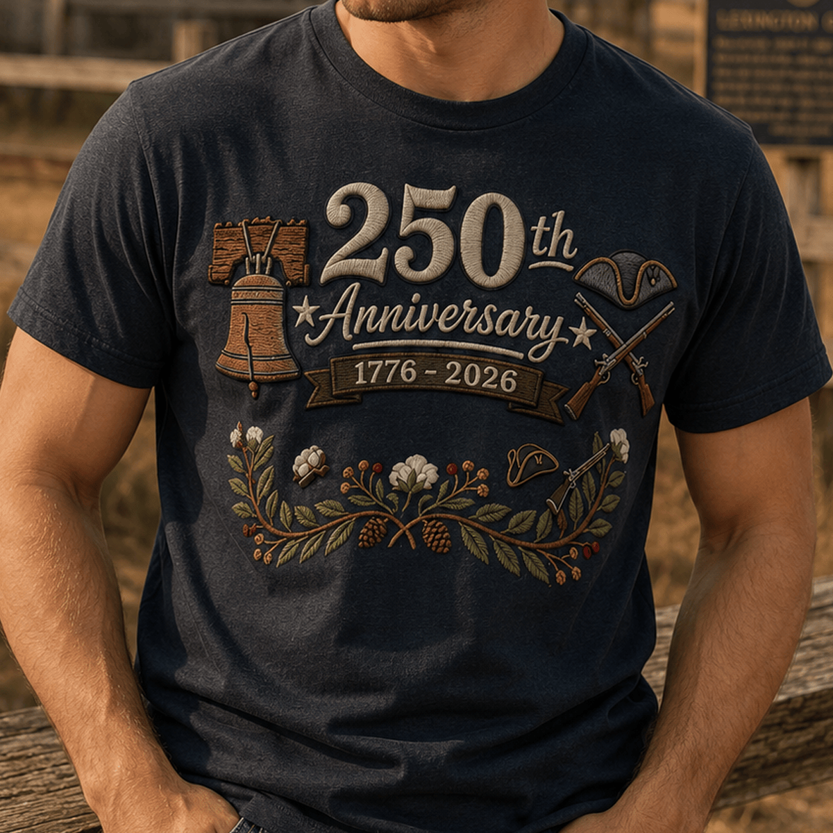 250th Anniversary 1776-2026 Printed T-Shirt Patriotic USA Flag Shirt American History Gift for Dad Father's Day Veteran