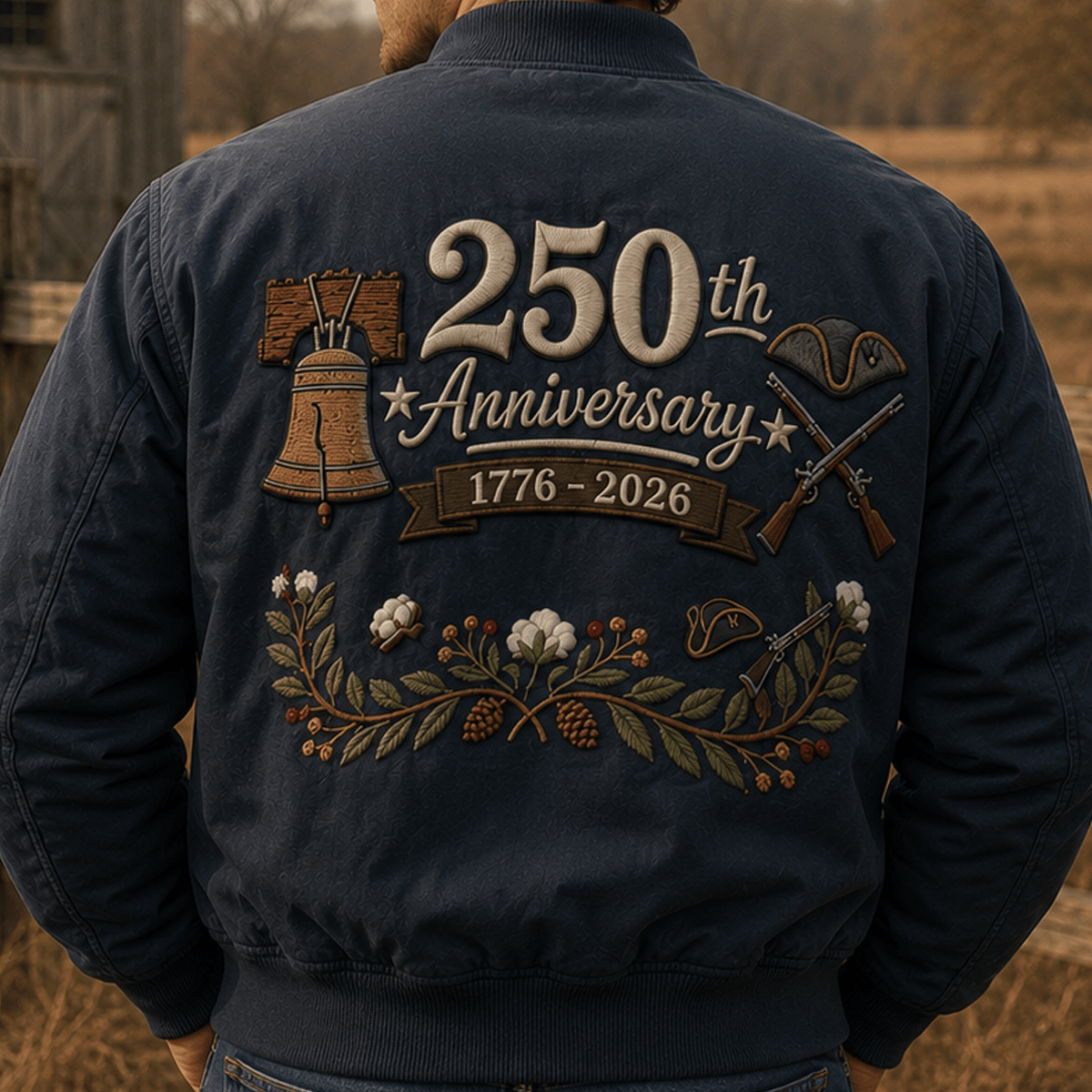 250th Anniversary 1776-2026 Printed Bomber Jacket Patriotic USA Flag American Heritage Veteran Gift for Dad Father's Day
