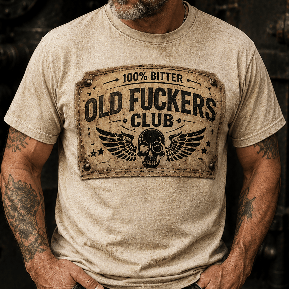 Old Fuckers Club Printed T-Shirt Funny Grandpa Shirt Gift for Dad Father’s Day Retirement Gift Vintage Skull Graphic Tee