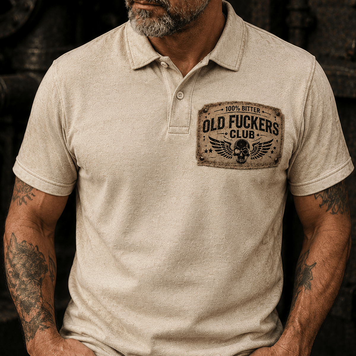 Old Fuckers Club Printed Polo Shirt Funny Grandpa Gift for Dad Father’s Day Retirement Gift Vintage Skull Polo for Men
