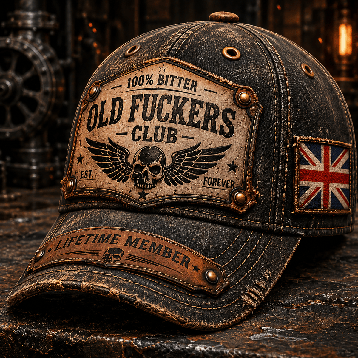 Old Fuckers Club Lifetime Member Printed Cap UK Flag Hat Funny Grandpa Gift for Dad Father’s Day Retirement Gift Vintage Cap