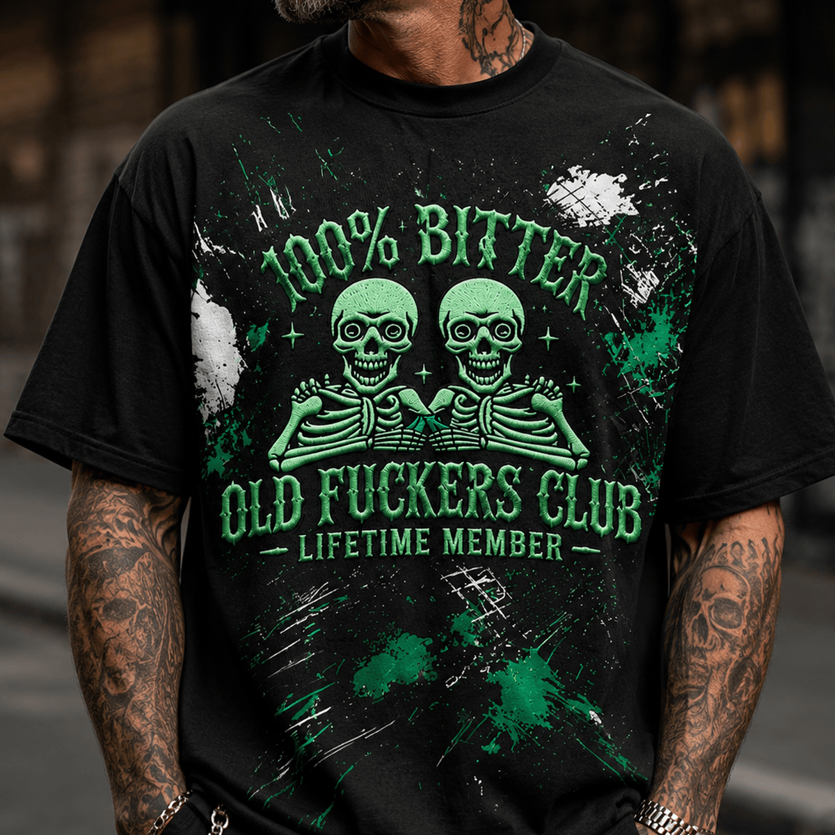 Old Fuckers Club Lifetime Member Printed T-Shirt Funny Grandpa Shirt Skull Graphic Gift for Dad Father’s Day Retirement Gift