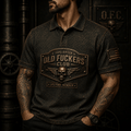 Old Fuckers Club Lifetime Member Printed Polo Shirt Skull Patriotic USA Flag Gift for Dad Grandpa Father’s Day Veteran