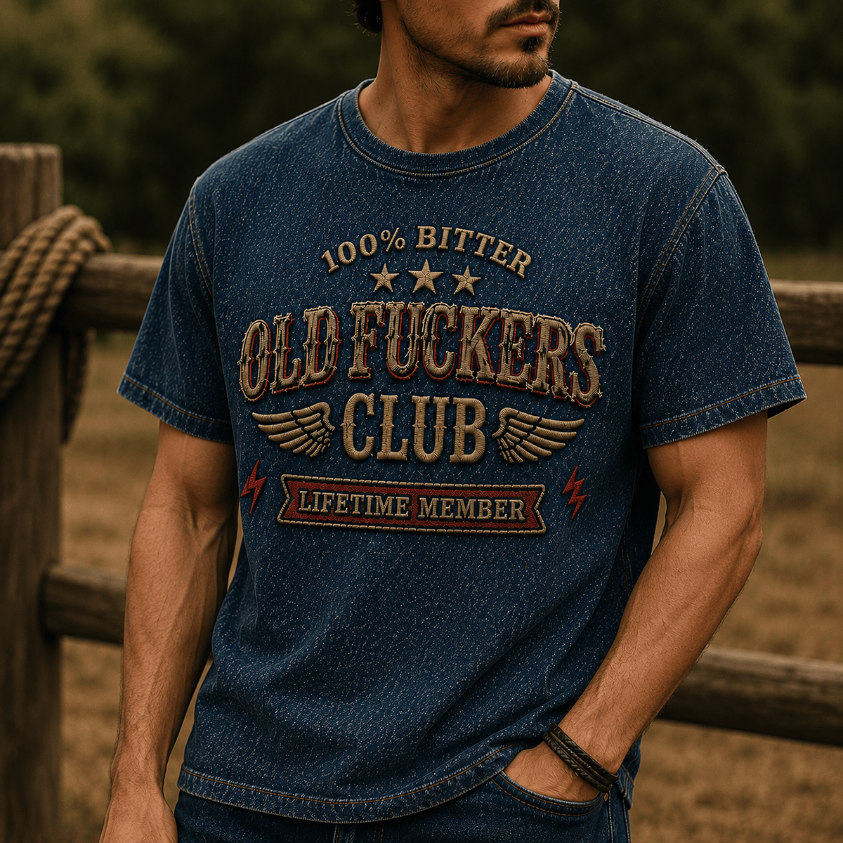 Bitter Old Fuckers Club Lifetime Member Printed T-Shirt Funny Grandpa Gift for Dad Father’s Day Vintage Graphic Tee