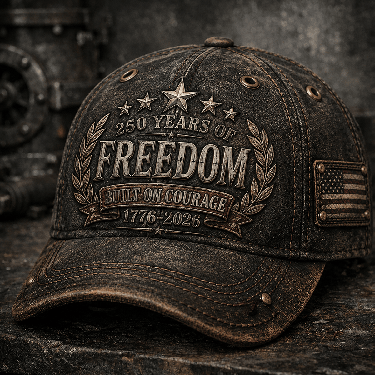 250 Years of Freedom Built On Courage 1776–2026 Printed Cap Patriotic USA Flag Trucker Hat Father’s Day Gift for Dad Grandpa