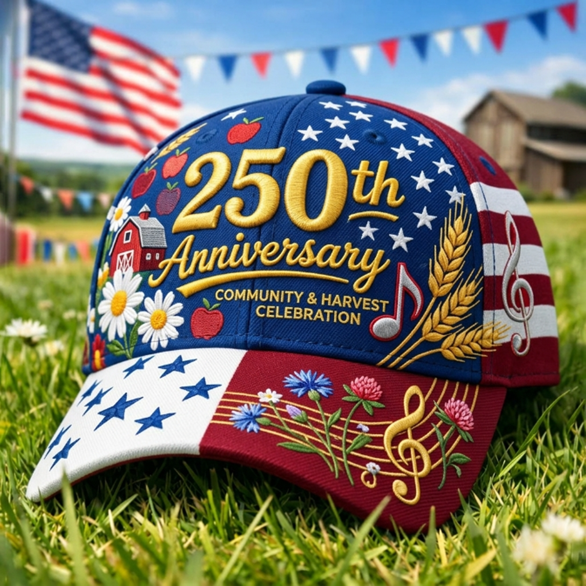 250th Anniversary Community And Harvest Celebration Printed Cap Patriotic USA Flag Hat Independence Day Gift for Mom Dad Americana