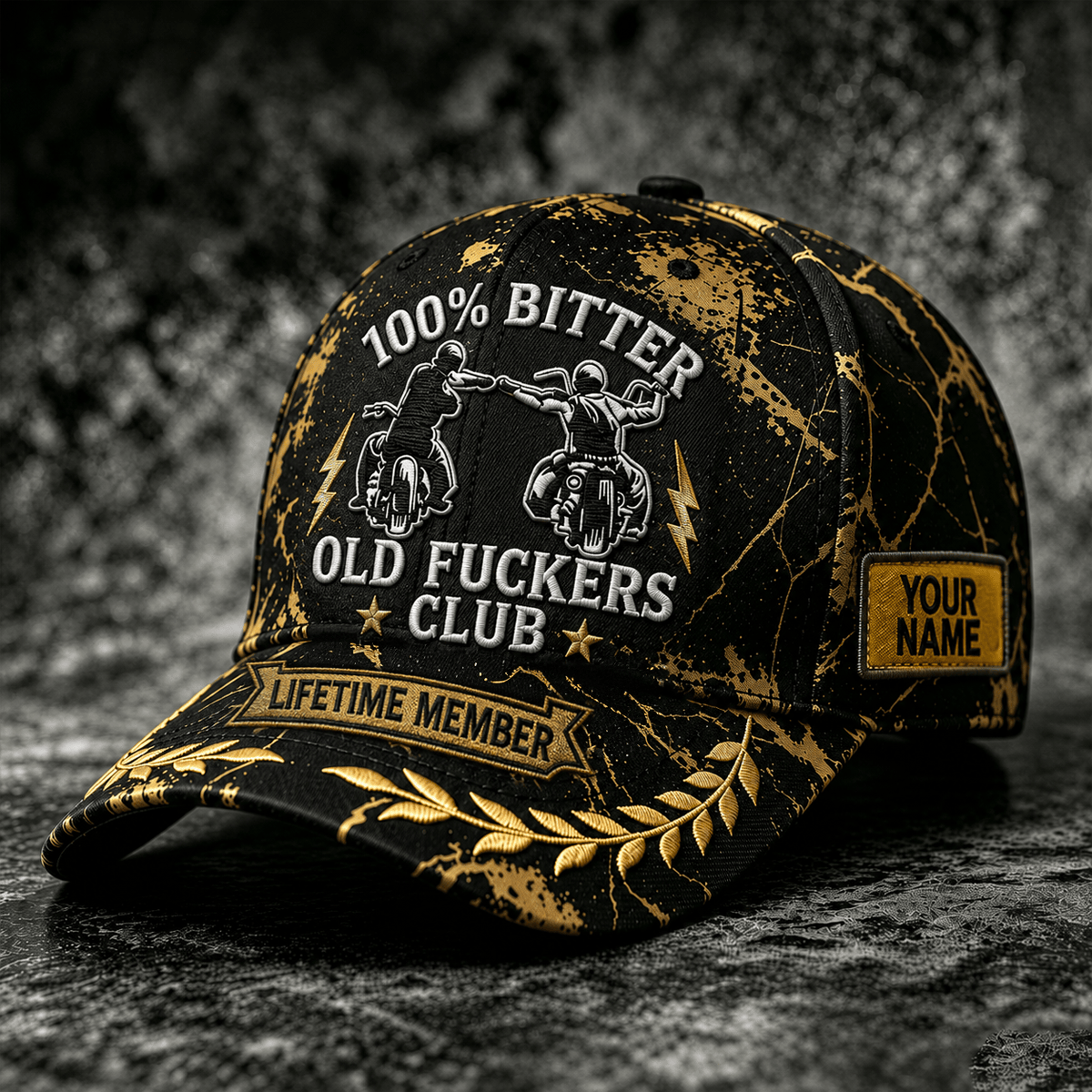 Bitter Old Fuckers Club Lifetime Member Printed Cap Biker Hat Motorcycle Enthusiast Custom Name Gift for Dad Grandpa Father’s Day