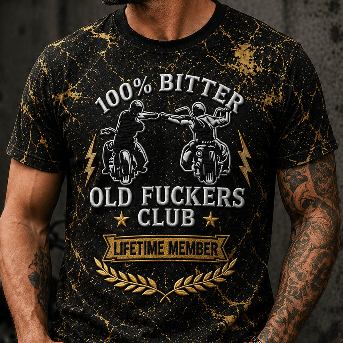 Bitter Old Fuckers Club Lifetime Member Printed T-Shirt Biker Shirt Motorcycle Enthusiast Gift for Dad Grandpa Father’s Day